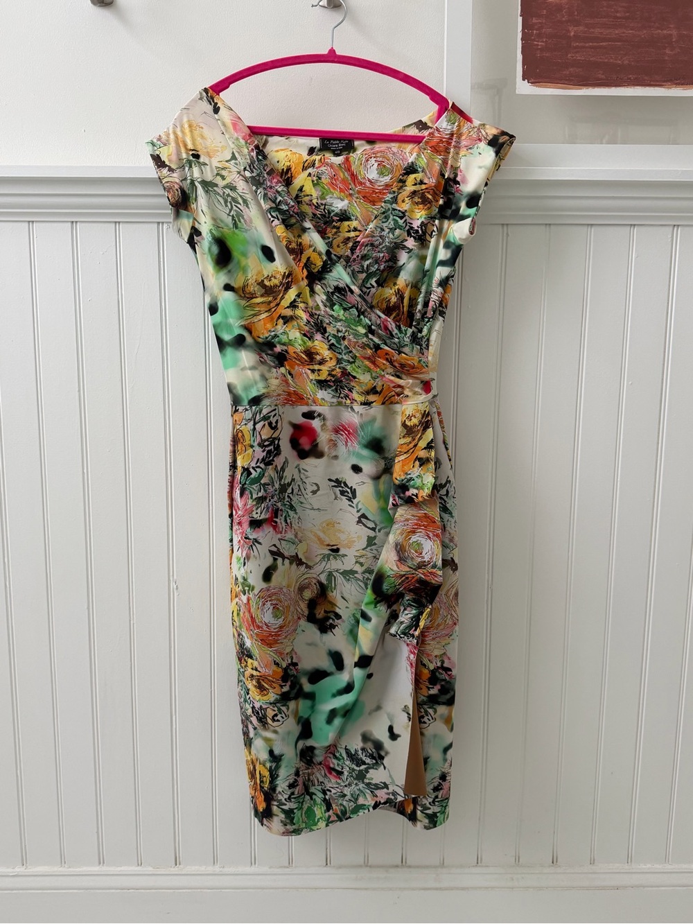 Chiara Boni Floral Print Midi Dress in Cream, Yellow, Green, Pink